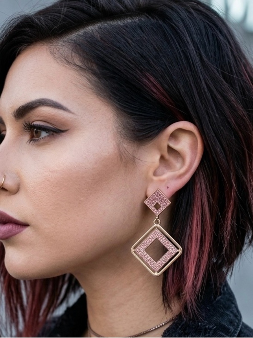 NWT White House Black Market Pink Rhinestone Geometric Drop Earrings